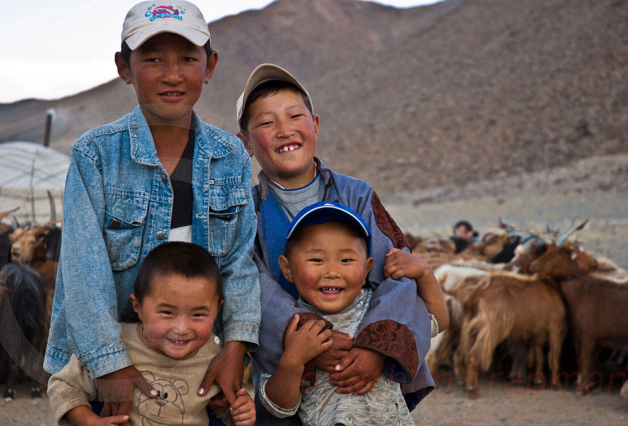 Four Young Nomad Mongols Happy as Heck!