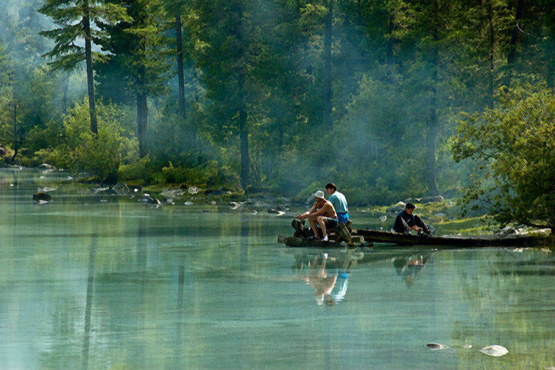 Purchase print of three fishermen on Lake Kucherla